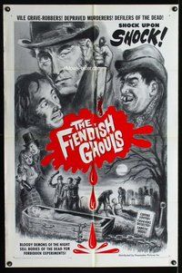 g215 FLESH & THE FIENDS one-sheet movie poster R65 Cushing, Fiendish Ghouls