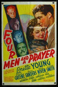 g221 FOUR MEN & A PRAYER one-sheet movie poster '38 John Ford, Loretta Young