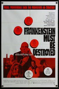 g223 FRANKENSTEIN MUST BE DESTROYED one-sheet movie poster '70 Cushing