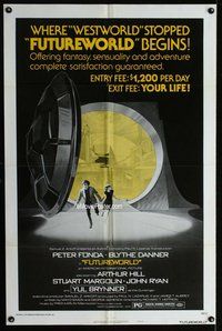 g238 FUTUREWORLD style B one-sheet movie poster '76 Peter Fonda, Yul Brynner