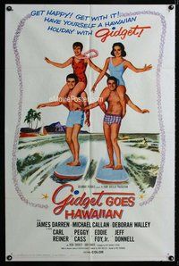 g253 GIDGET GOES HAWAIIAN one-sheet movie poster '61 cool surfing image!