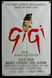 g254 GIGI one-sheet movie poster '58 cool artwork of Leslie Caron!