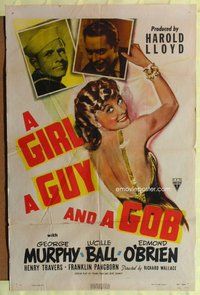 g258 GIRL, A GUY, & A GOB one-sheet movie poster '41 sexy Lucille Ball!