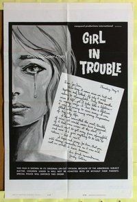 g256 GIRL IN TROUBLE one-sheet movie poster '63 classic exploitation!