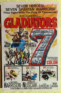 g262 GLADIATORS 7 one-sheet movie poster '63 Harrison, sword & sandal!