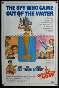 g263 GLASS BOTTOM BOAT one-sheet movie poster '66 sexy mermaid Doris Day!