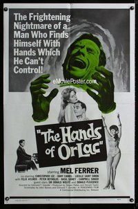 g294 HANDS OF ORLAC one-sheet movie poster '64 Mel Ferrer, Christopher Lee