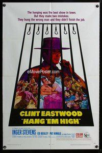 g295 HANG 'EM HIGH one-sheet movie poster '68 Clint Eastwood classic!