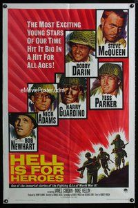 g306 HELL IS FOR HEROES one-sheet movie poster '62 Steve McQueen, WWII!