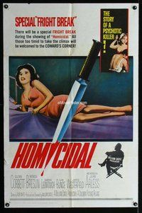 g316 HOMICIDAL one-sheet movie poster '61 William Castle, psychotic killer!