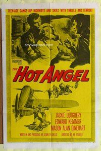 g320 HOT ANGEL one-sheet movie poster '58 teenage hot rod rebel gangs!