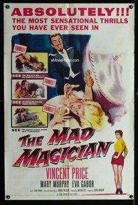 g410 MAD MAGICIAN one-sheet movie poster '54 Vincent Price, Mary Murphy