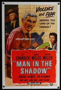 g417 MAN IN THE SHADOW one-sheet movie poster '58 Chandler, Orson Welles