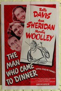 g418 MAN WHO CAME TO DINNER one-sheet movie poster '42 Bette Davis, Sheridan