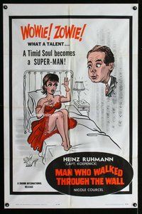 g420 MAN WHO WALKED THROUGH THE WALL one-sheet movie poster '64 super-man!