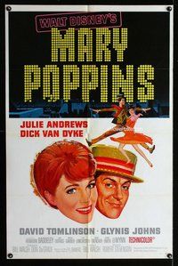 g427 MARY POPPINS style A one-sheet movie poster '64 Julie Andrews, Disney