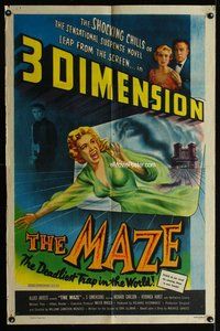 g433 MAZE one-sheet movie poster '53 3D horror, William Cameron Menzies