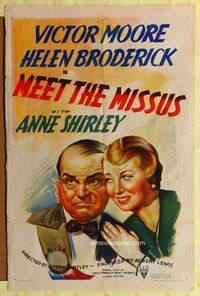 g437 MEET THE MISSUS one-sheet movie poster '37 Victor Moore, Broderick
