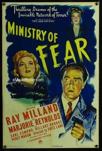 g445 MINISTRY OF FEAR one-sheet movie poster '44 Fritz Lang, Ray Milland