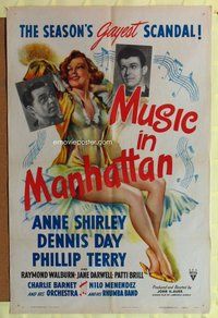 g457 MUSIC IN MANHATTAN one-sheet movie poster '44 super sexy Anne Shirley!