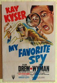 g458 MY FAVORITE SPY one-sheet movie poster '42 Kay Kyser, cool image!