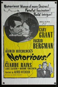 g472 NOTORIOUS one-sheet movie poster R54 Cary Grant, Ingrid Bergman