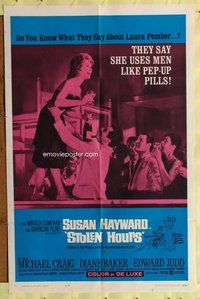 g594 STOLEN HOURS one-sheet movie poster '63 she uses men like pep pills!