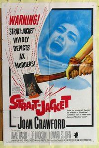 g596 STRAIT-JACKET one-sheet movie poster '64 ax murderer Joan Crawford!