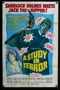 g605 STUDY IN TERROR one-sheet movie poster '66 Neville as Sherlock Holmes!