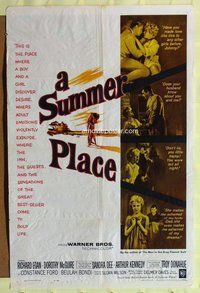 g608 SUMMER PLACE one-sheet movie poster '59 Sandra Dee, Troy Donahue