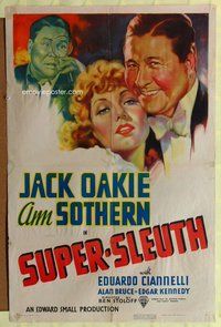 g616 SUPER-SLEUTH one-sheet movie poster '37 Jack Oakie, sexy Ann Sothern!