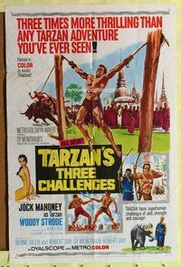 g623 TARZAN'S THREE CHALLENGES one-sheet movie poster '63 Jock Mahoney