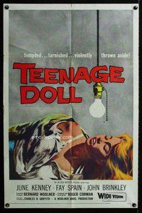 g626 TEENAGE DOLL one-sheet movie poster '57 film noir, sexy bad girl!
