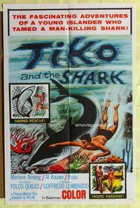 g645 TIKO & THE SHARK one-sheet movie poster '63 Italian/French production!