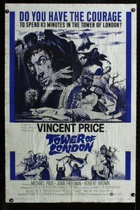 g654 TOWER OF LONDON one-sheet movie poster '62 Vincent Price, Corman