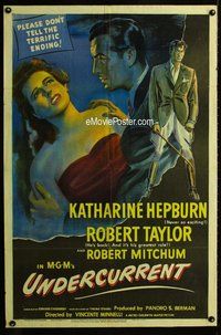 g672 UNDERCURRENT one-sheet movie poster '46 Hepburn, Taylor, Mitchum