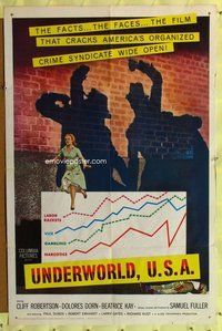 g673 UNDERWORLD USA one-sheet movie poster '60 Sam Fuller, Cliff Robertson