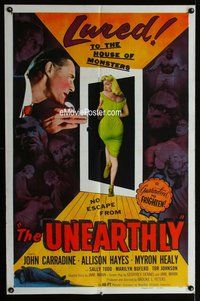 g674 UNEARTHLY one-sheet movie poster '57 John Carradine, Allison Hayes