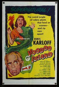 g688 VOODOO ISLAND one-sheet movie poster '57 Boris Karloff, cobra plants!