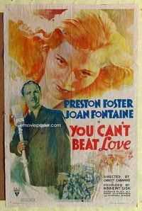 g706 YOU CAN'T BEAT LOVE one-sheet movie poster '37 pretty Joan Fontaine!