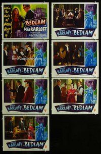 h266 BEDLAM 7 move lobby cards '46 Boris Karloff, Anna Lee, horror!