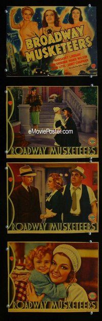 h663 BROADWAY MUSKETEERS 4 move lobby cards '38 sexy Ann Sheridan!