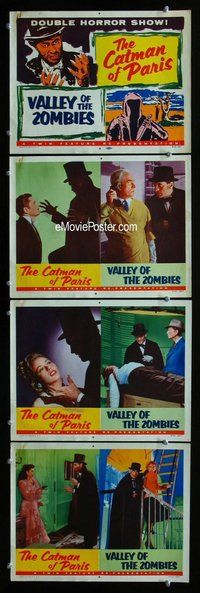 h665 CATMAN OF PARIS/VALLEY OF THE ZOMBIES 4 move lobby cards '56
