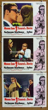 h778 FUNERAL IN BERLIN 3 move lobby cards '67 Michael Caine in Germany!