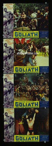 h690 GOLIATH & THE BARBARIANS 4 move lobby cards '59 Steve Reeves
