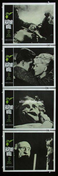 h695 HORROR HOTEL 4 move lobby cards '62 Christopher Lee, horror!