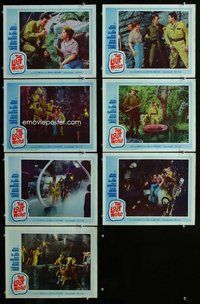 h348 LOST WORLD 7 move lobby cards '60 Michael Rennie, dinosaurs!