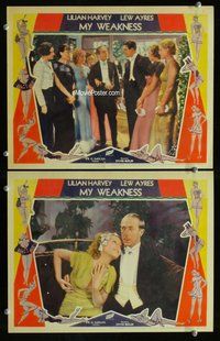 h898 MY WEAKNESS 2 move lobby cards '33 Lew Ayres, Lillian Harvey