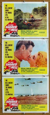 h815 TO THE SHORES OF HELL 3 move lobby cards '65 Vietnam War!