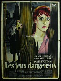 k149 DANGEROUS GAMES French one-panel movie poster '58 Georges Allard art!